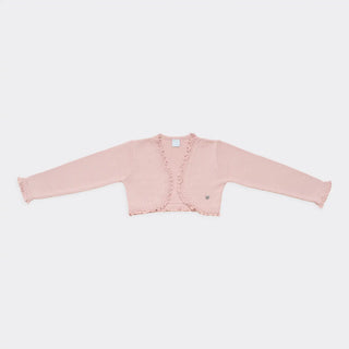 Knitted Bolero with Delicate Scallop Trim in Soft Blush Pink