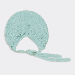 Knitted Baby Bonnet in Aqua Blue