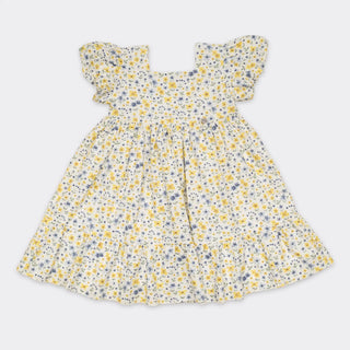 Cotton Dress in Yellow and Blue Floral Print