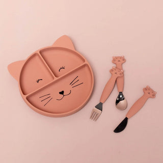Mrs. Cat Silicone Divided Plate with Suction