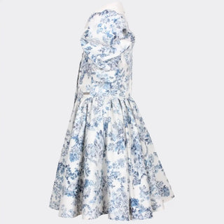 Carousel Dress in Blossom White and Blue Floral Jacquard