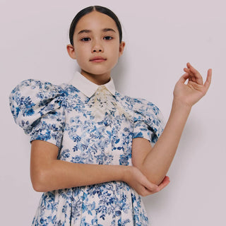 Carousel Dress in Blossom White and Blue Floral Jacquard