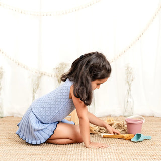 Knitted Top & Skirt Set in Dusty Blue