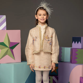 Jacket and Skirt Set with Beaded Stars - Gold