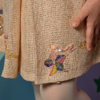 Dress with Beaded and Embroidered Statement Collar - Gold