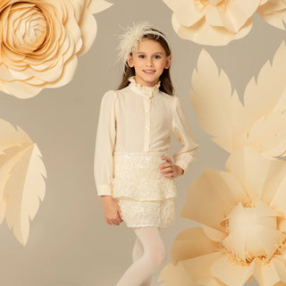 Tiered Skirt with Floral Lace - Ivory