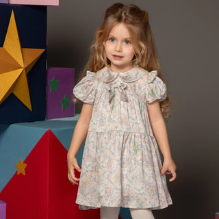 Puff Sleeve Baby Dress with Scalloped Collar - Pastel