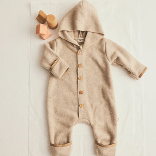 Jade Hooded Baby Bearsuit - Stone
