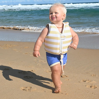 Kids Swim Vest Sammy The Seagull in Mustard Stripe