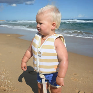 Kids Swim Vest Sammy The Seagull in Mustard Stripe