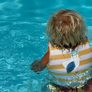 Kids Swim Vest Sammy The Seagull in Mustard Stripe
