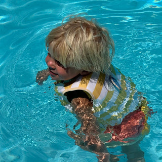 Kids Swim Vest Sammy The Seagull in Mustard Stripe