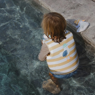 Kids Swim Vest Sammy The Seagull in Mustard Stripe