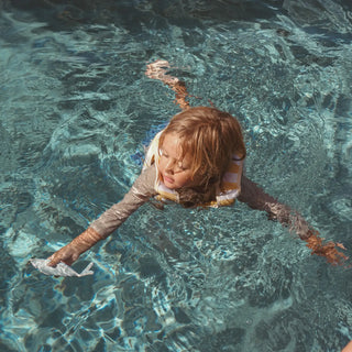 Kids Swim Vest Sammy The Seagull in Mustard Stripe