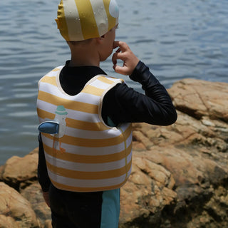 Kids Swim Vest Sammy The Seagull in Mustard Stripe