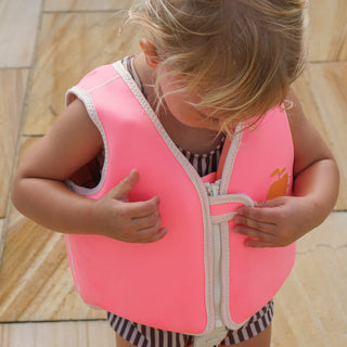 Kids Swim Vest Poppy the Peach in Neon Pink