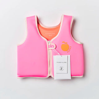Kids Swim Vest Poppy the Peach in Neon Pink