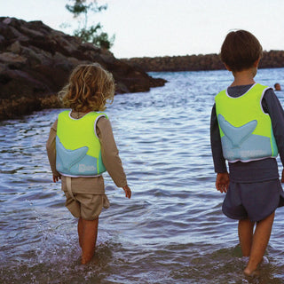 Kids Swim Vest Salty The Shark in Aqua Neon Yellow