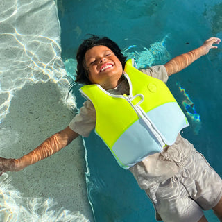 Kids Swim Vest Salty The Shark in Aqua Neon Yellow