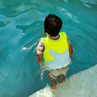 Kids Swim Vest Salty The Shark in Aqua Neon Yellow