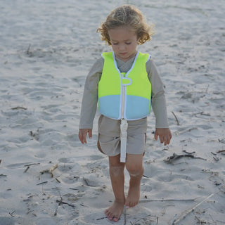 Kids Swim Vest Salty The Shark in Aqua Neon Yellow