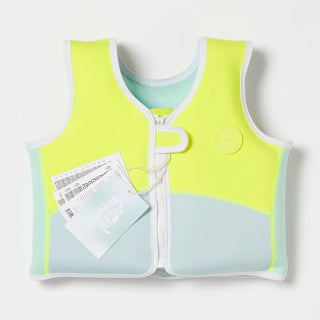 Kids Swim Vest Salty The Shark in Aqua Neon Yellow