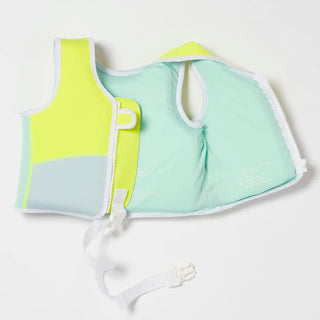 Kids Swim Vest Salty The Shark in Aqua Neon Yellow