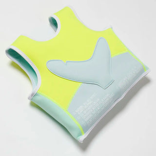 Kids Swim Vest Salty The Shark in Aqua Neon Yellow