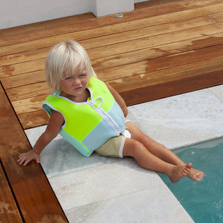 Kids Swim Vest Salty The Shark in Aqua Neon Yellow