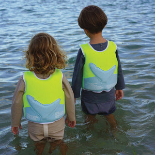 Kids Swim Vest Salty The Shark in Aqua Neon Yellow