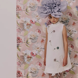 Spring In Step Dress with Sparkling Gemstone Flower Details in White