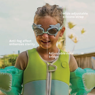 Mini Swim Goggles Salty The Shark in Aqua