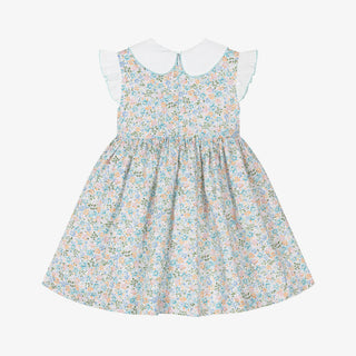 Cotton Dress with Scallop Crochet Trim on Collar and Sleeves in Floral Print
