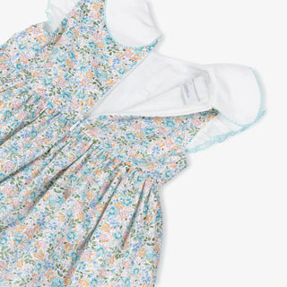 Cotton Dress with Scallop Crochet Trim on Collar and Sleeves in Floral Print