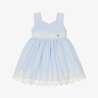Dress with Elaborate White Lace Embroidery in Powder Blue