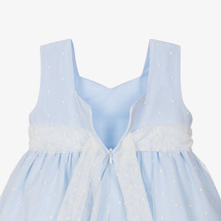 Dress with Elaborate White Lace Embroidery in Powder Blue