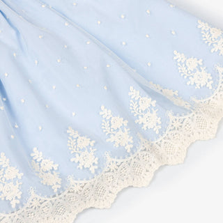 Dress with Elaborate White Lace Embroidery in Powder Blue