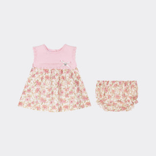 Knitted & Cotton Baby Dress in Soft Pink & Floral Pattern