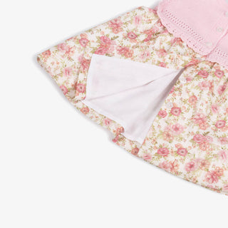 Knitted & Cotton Baby Dress in Soft Pink & Floral Pattern
