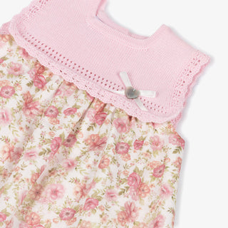 Knitted & Cotton Baby Dress in Soft Pink & Floral Pattern
