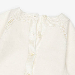Knitted Baby Set with Matching Bonnet in White and Soft Blue Details